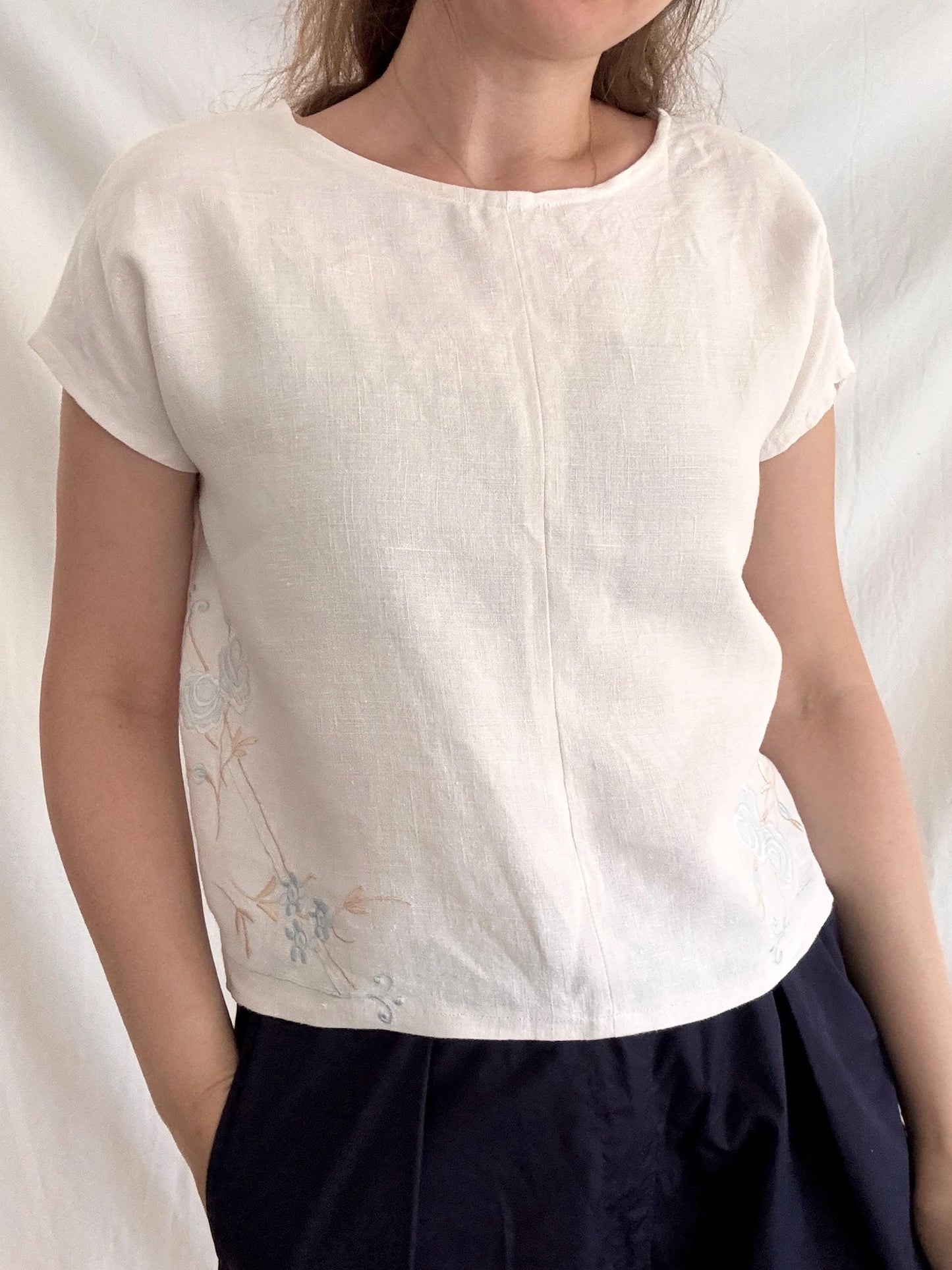 Embroidered White Top; One of a Kind Summer Top