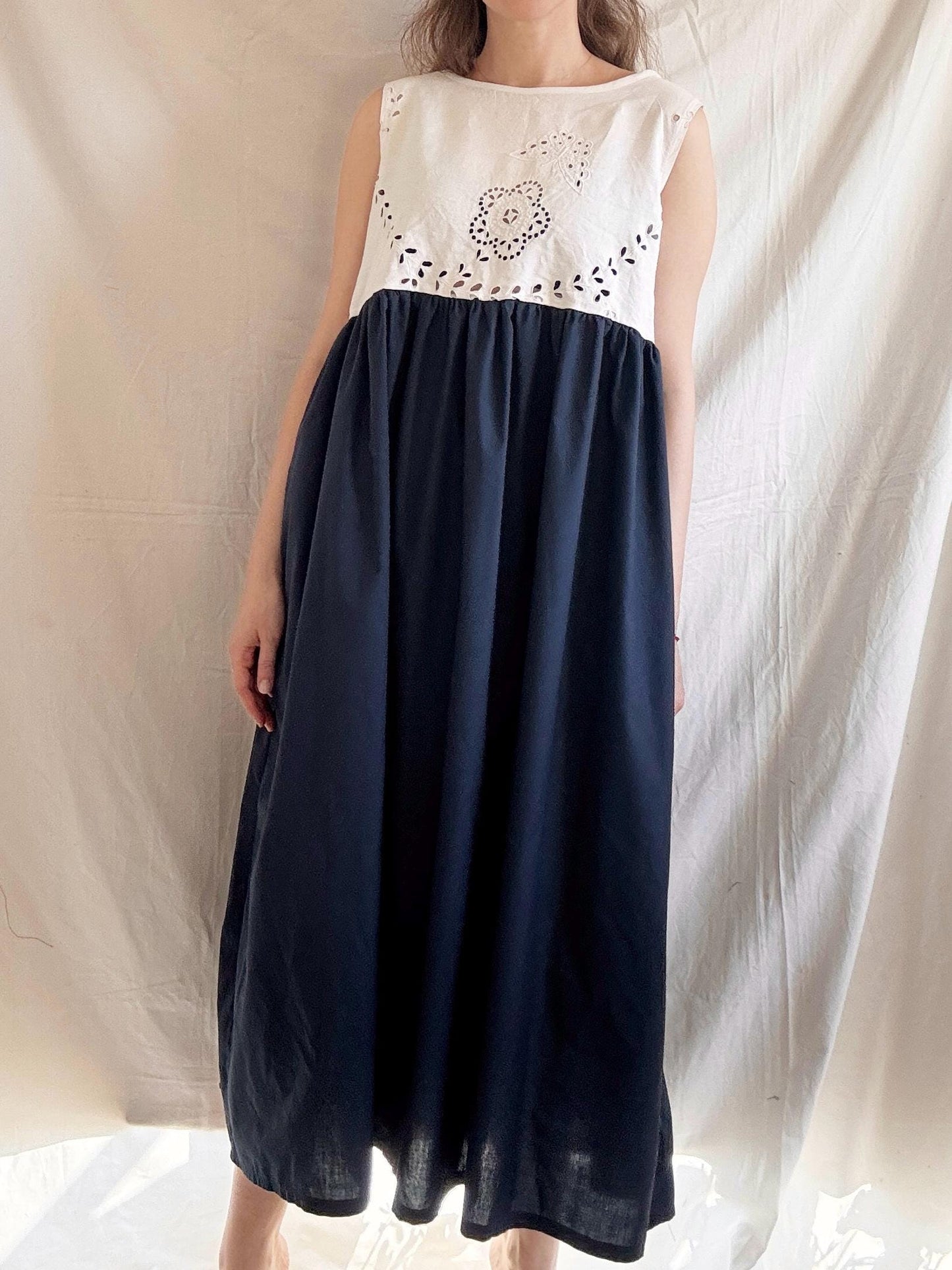 Midi Floral Cut Dress; Reworked Embroidered Dress