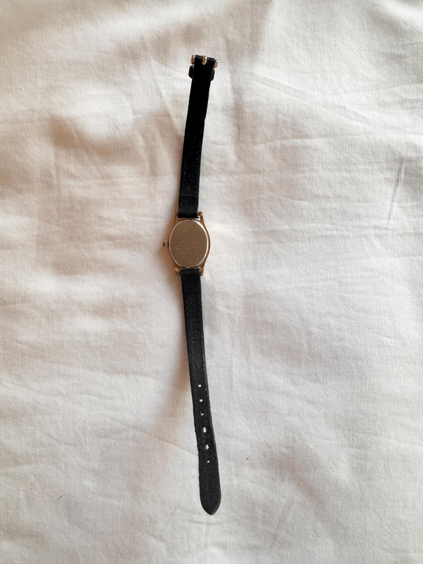 Vintage Roman Number Watch; Black Leather Watch