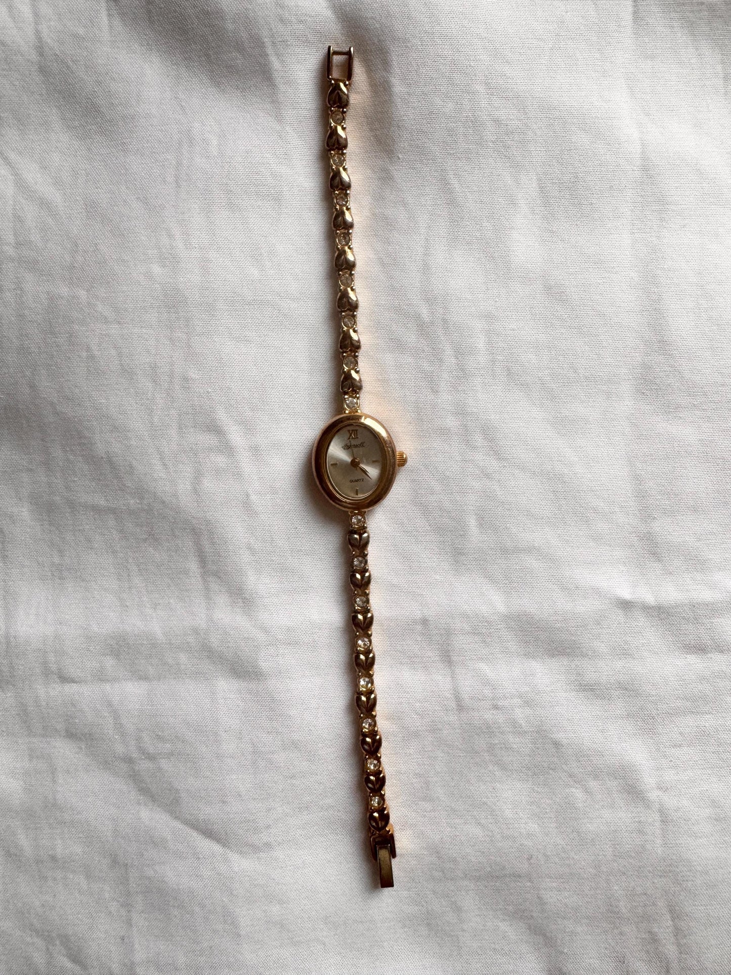 Dainty Bracelet Watch; Vintage Heart Detailed Stone Watch