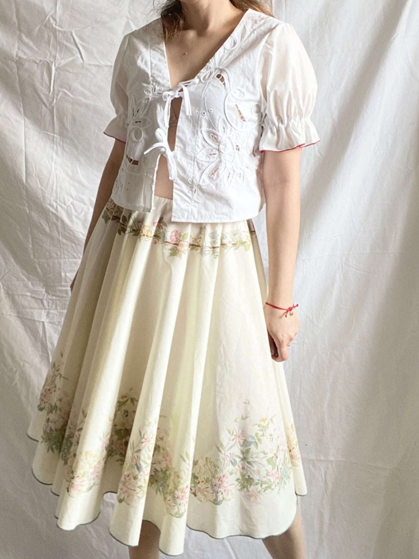 Reworked Midi Skirt; Upcycled Tablecloth Skirt