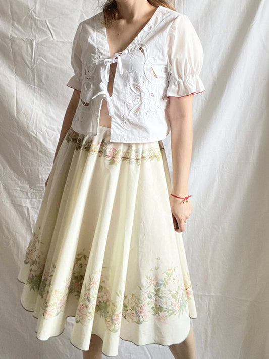 Reworked Midi Skirt; Upcycled Tablecloth Skirt