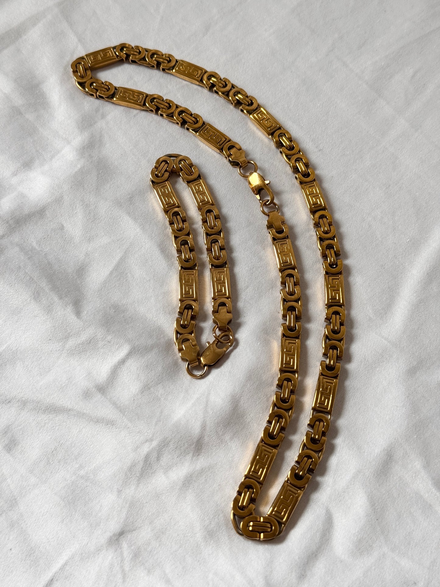 Vintage Egyptian Braided Necklace and Bracelet; 18K Gold Filled Jewellery