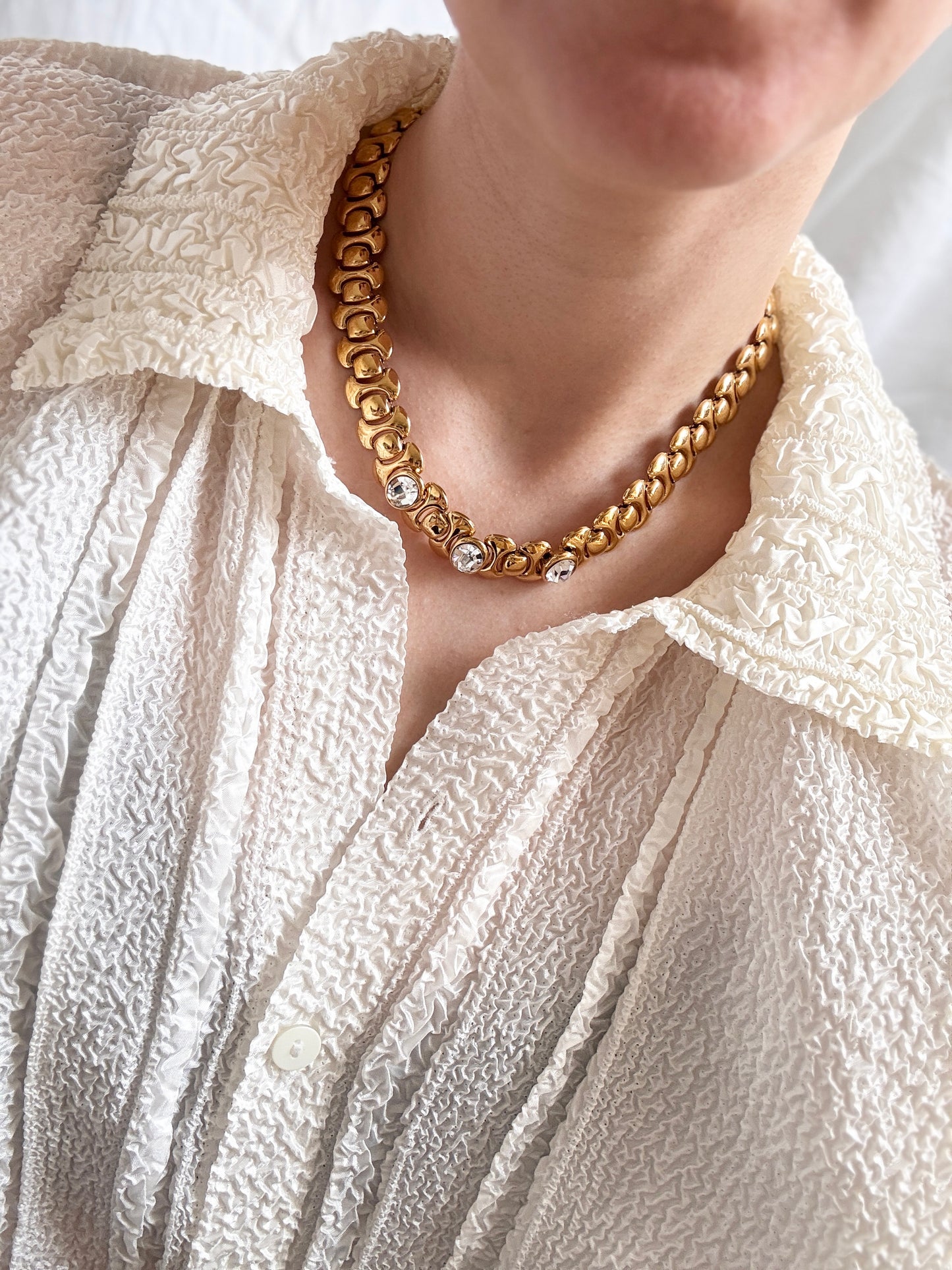Vintage Braided Necklace; Stone Detailed Necklace