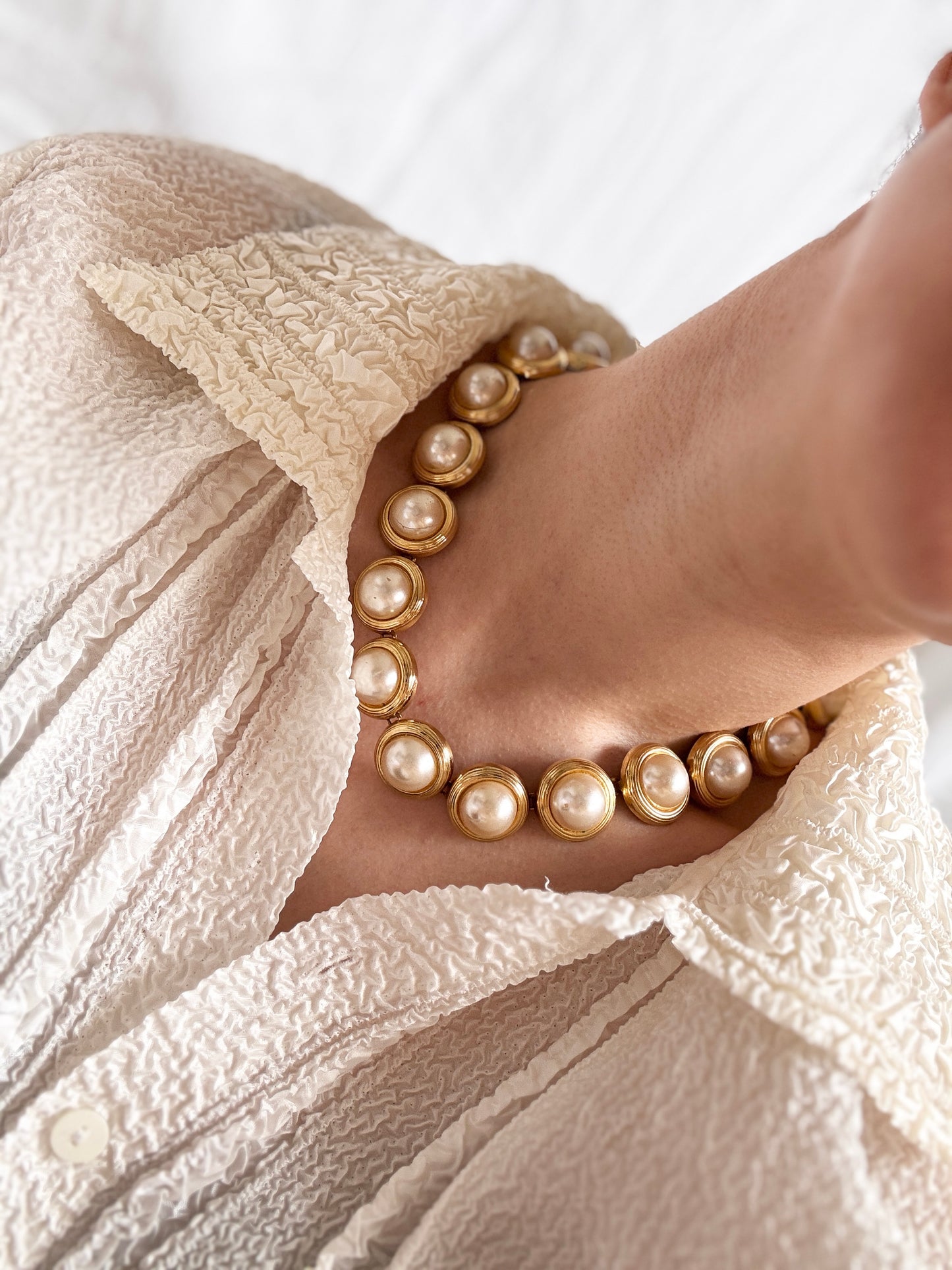 Vintage Chunky Necklace; Pearl Look Necklace
