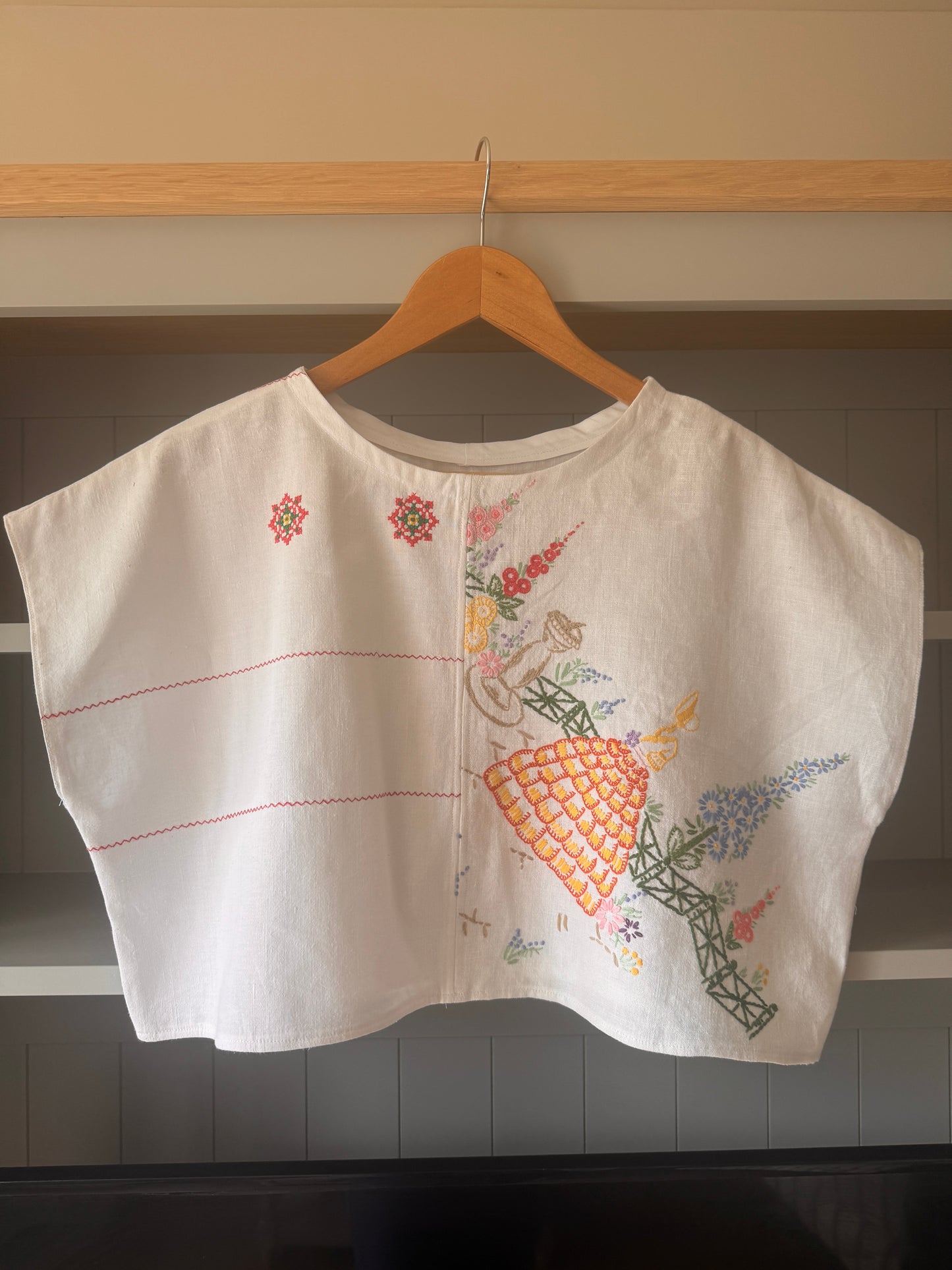 Rework Embroidered Blouse; Upcyled Linen Blouse
