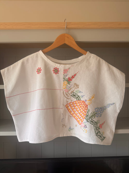 Rework Embroidered Blouse; Upcyled Linen Blouse