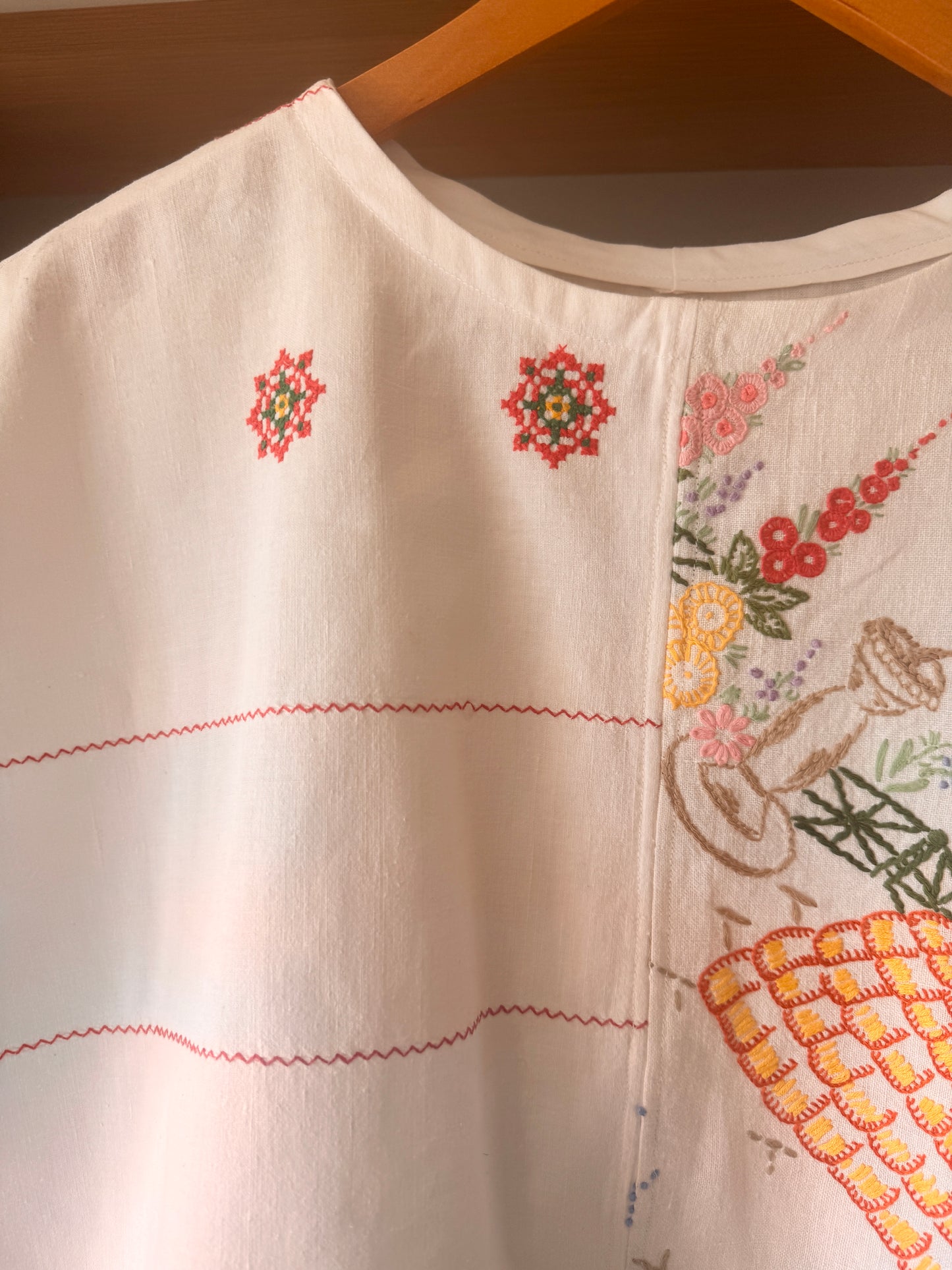Rework Embroidered Blouse; Upcyled Linen Blouse
