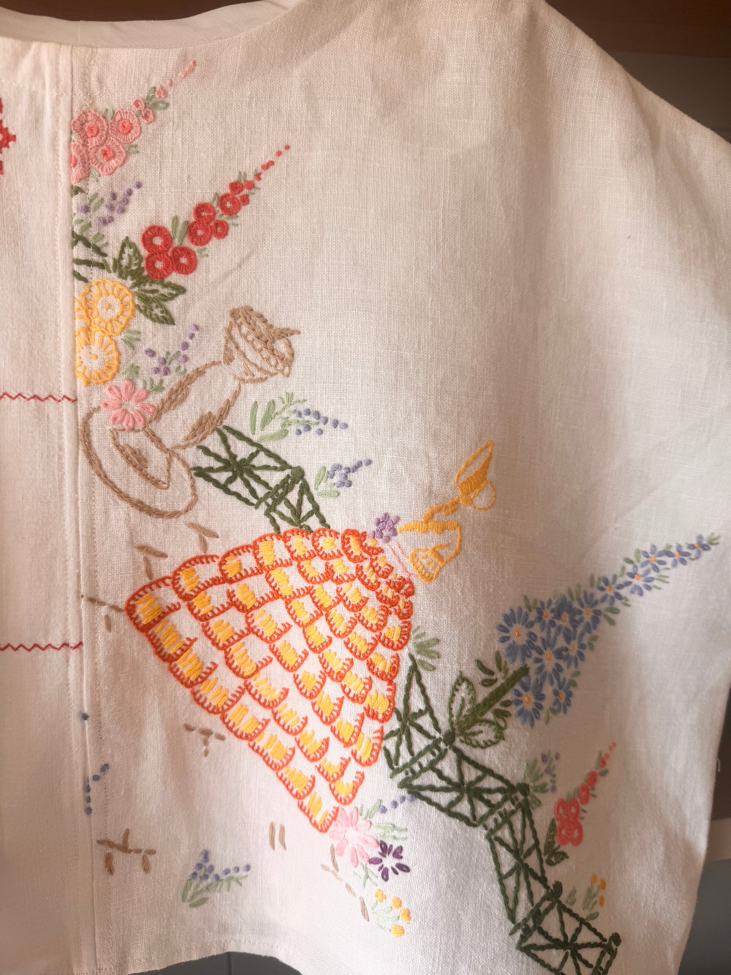 Rework Embroidered Blouse; Upcyled Linen Blouse