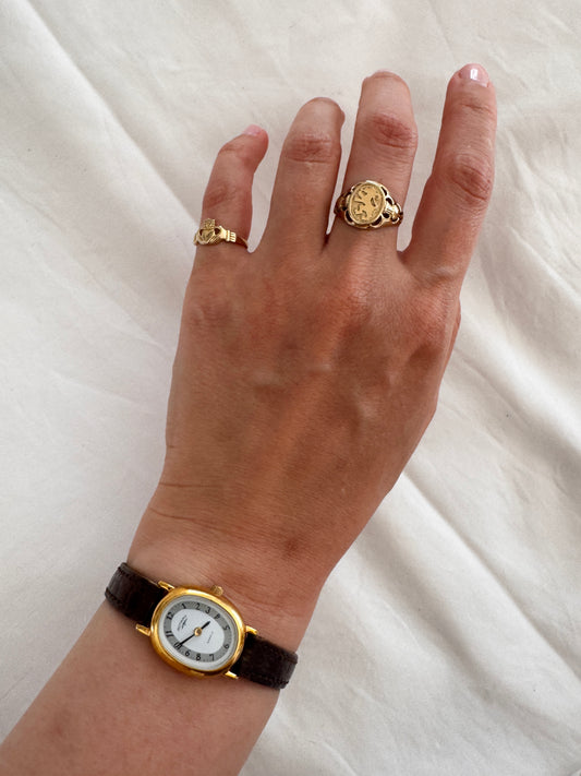 Vintage Thin Leather Watch; Elegant Dainty Watch