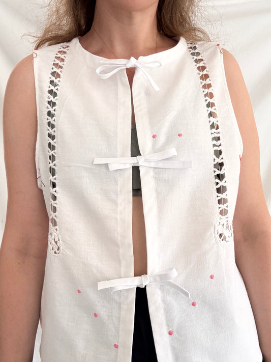 One of a Kind Embroidered Top; Reworked Tie Vest