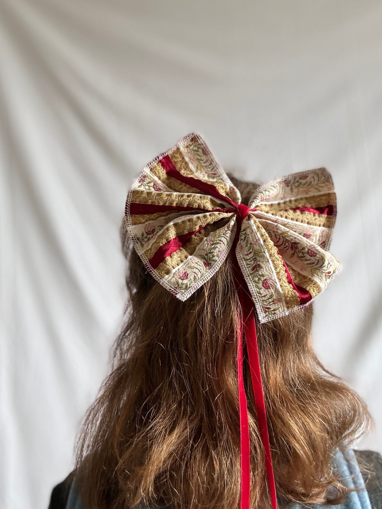 Reworked Christmas Bows; Red Bows with Velvet Ties