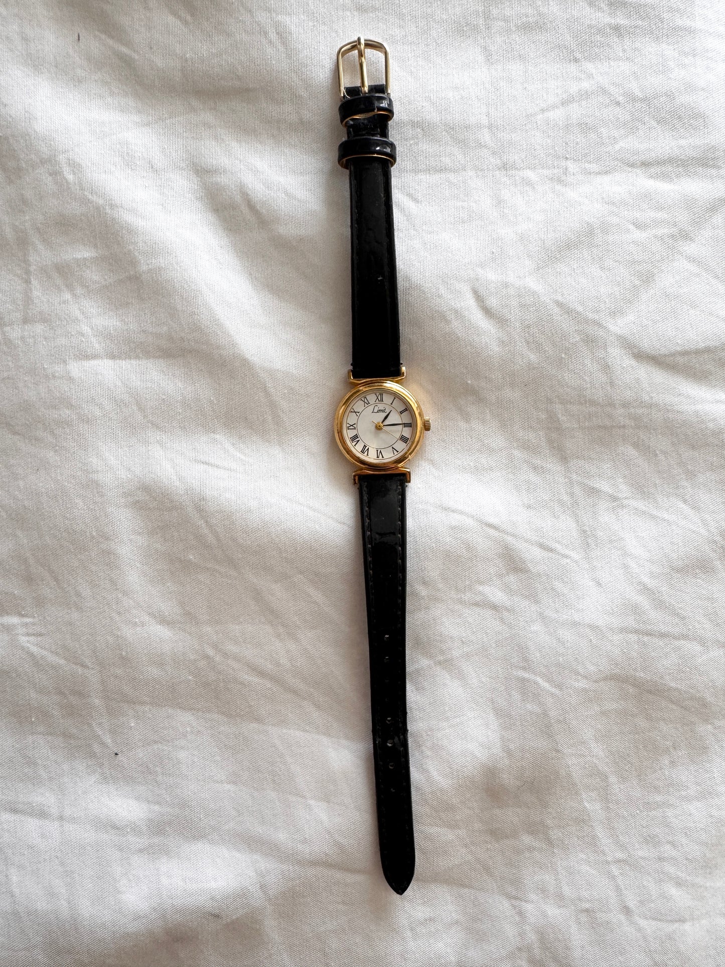 Vintage Roman Numeral Watch; Black Leather Watch