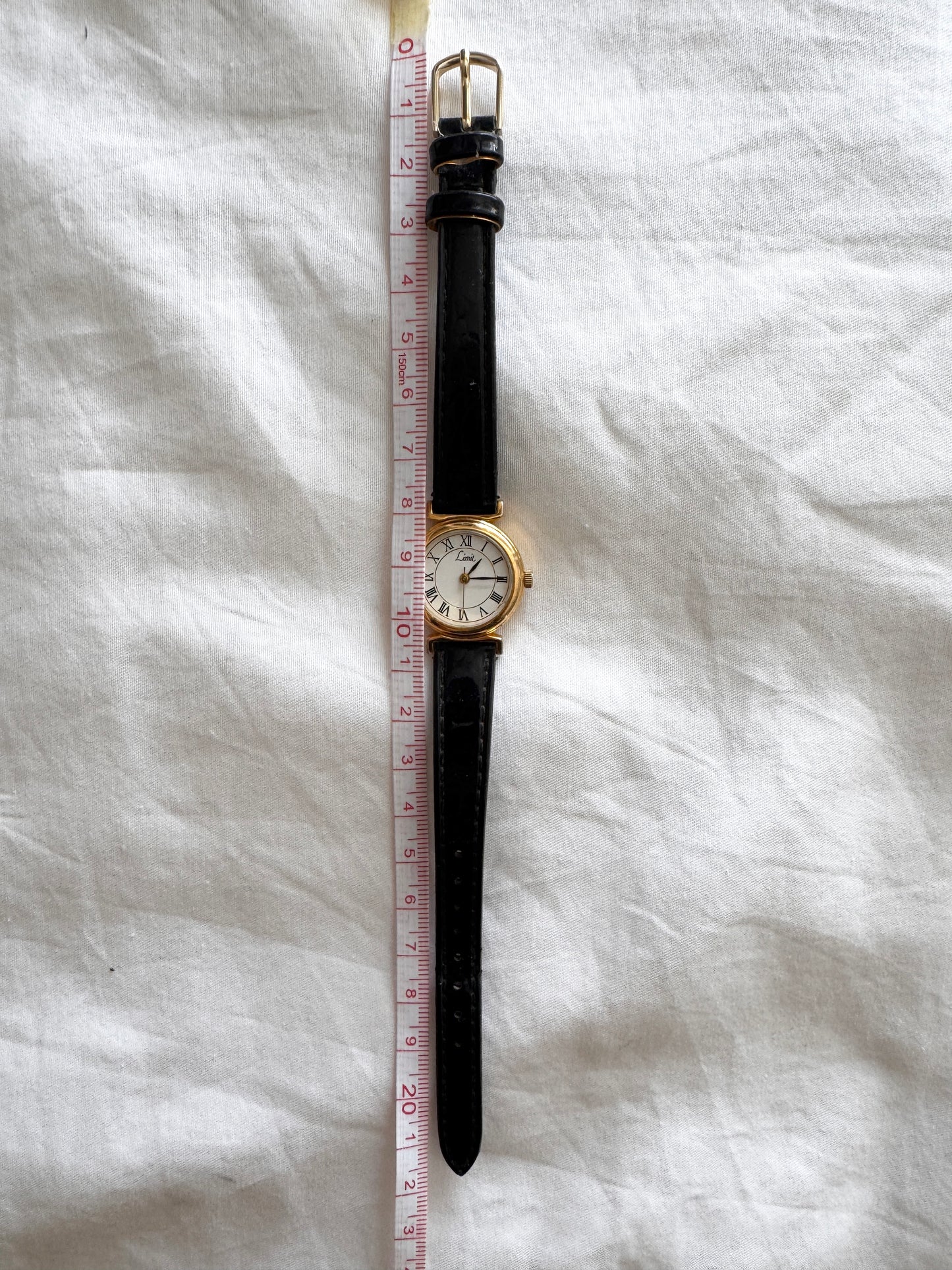 Vintage Roman Numeral Watch; Black Leather Watch