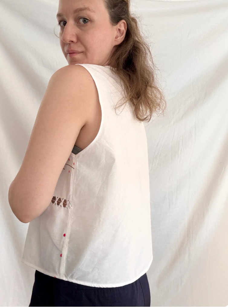 One of a Kind Embroidered Top; Reworked Tie Vest
