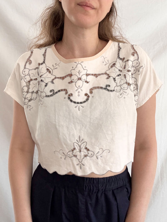 Rework Embroidered Blouse; Upcyled Linen Blouse