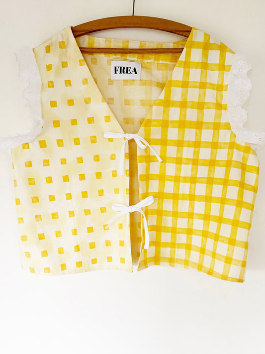 Reworked Sleeveless Top; Gingham Frilled Blouse