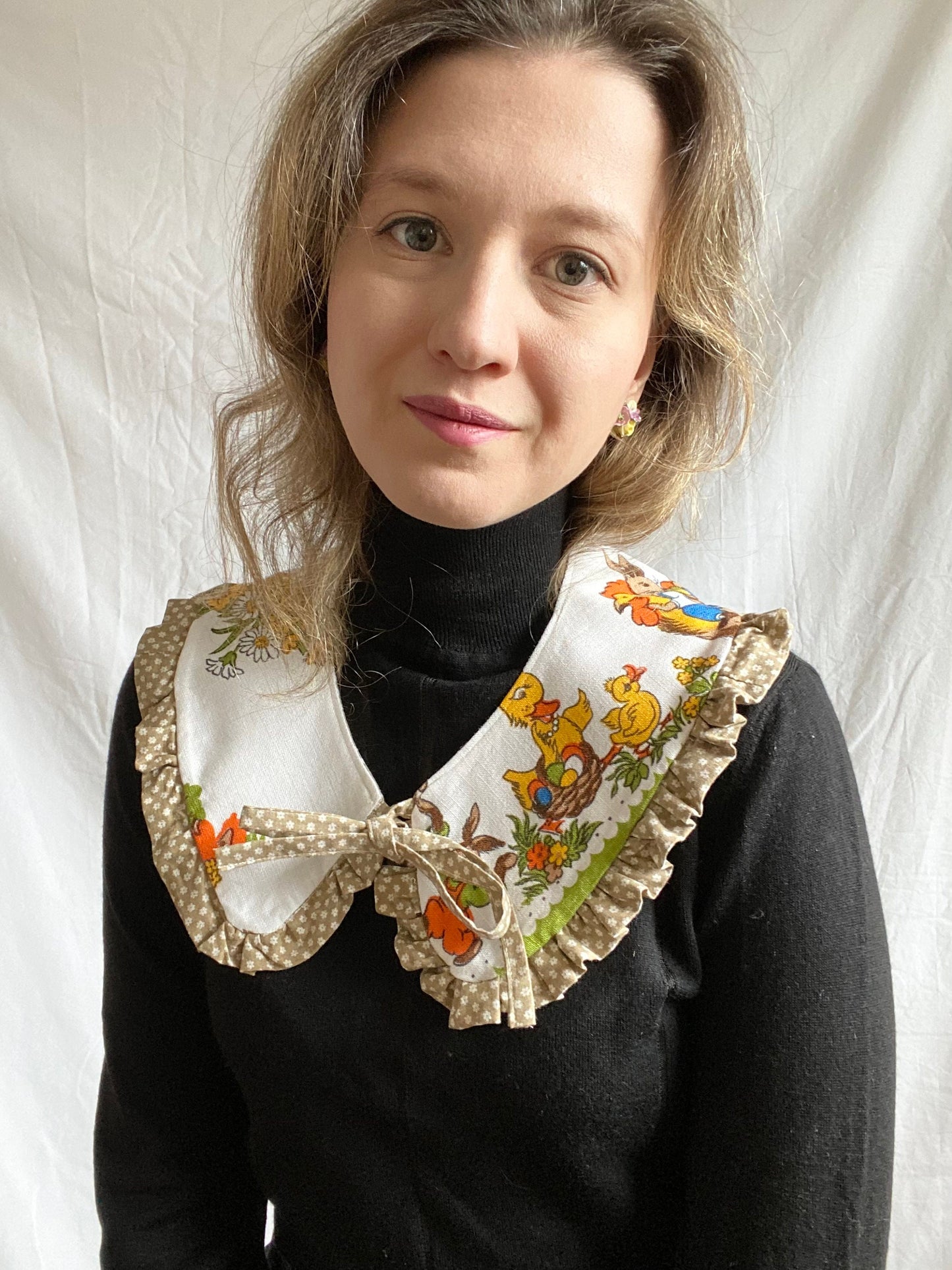 Upcycled Collar; Cotton Removable Collar; Easter Frilled Collar