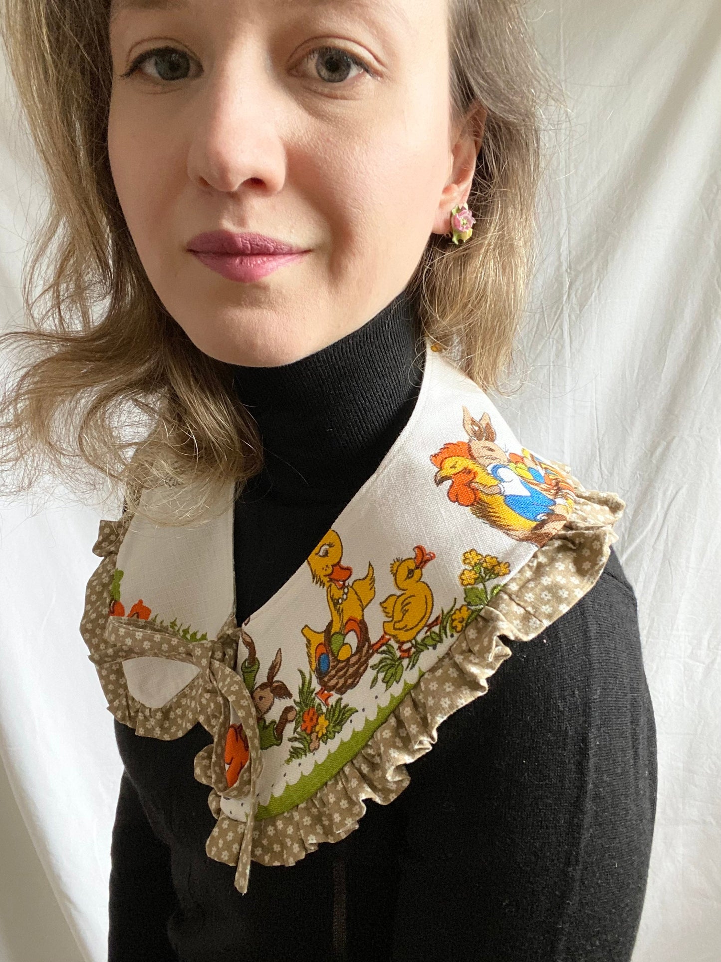 Upcycled Collar; Cotton Removable Collar; Easter Frilled Collar