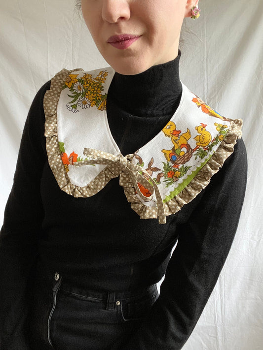 Upcycled Collar; Cotton Removable Collar; Easter Frilled Collar