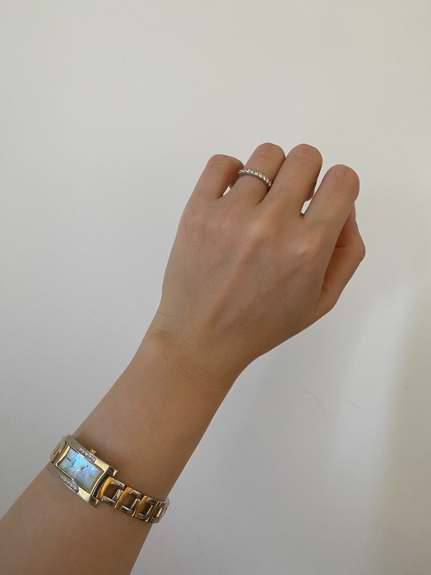 Rectangular Stone Watch; Vintage Gold Silver Tone Watch