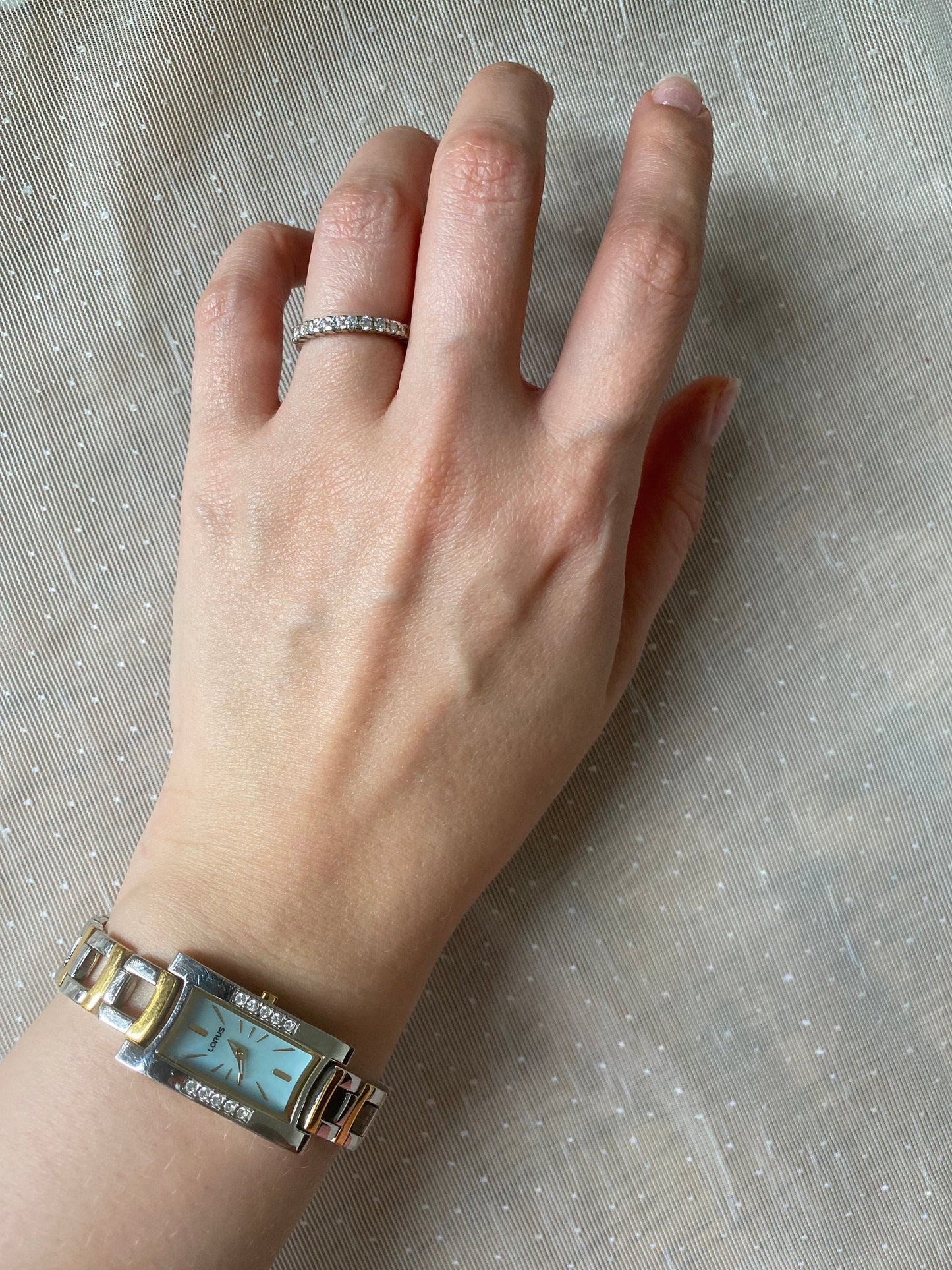 Rectangular Stone Watch; Vintage Gold Silver Tone Watch