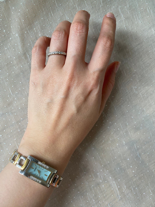 Rectangular Stone Watch; Vintage Gold Silver Tone Watch
