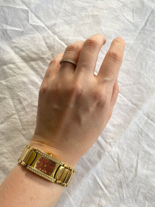Vintage Rectangular Roman Numeral Watch; Red Chunky Stone Watch