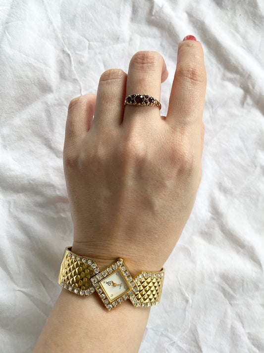 Vintage Bracelet Watch; Square Stone Watch