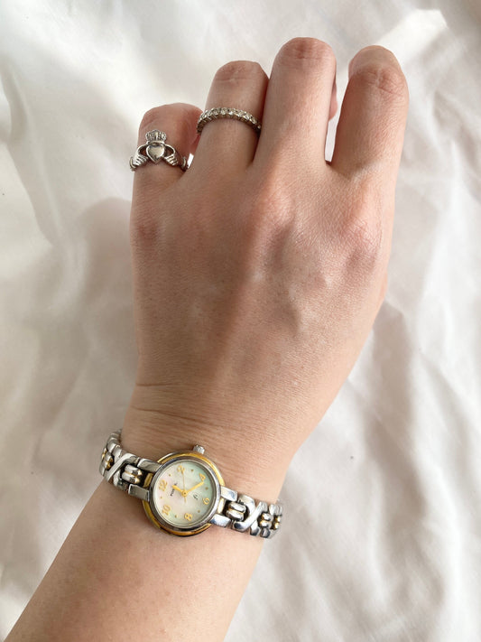 Vintage Bracelet Watch; Two Tone Fossil Oval Watch