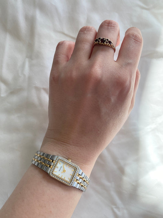 Stone Square Watch; Vintage Two Tone Watch