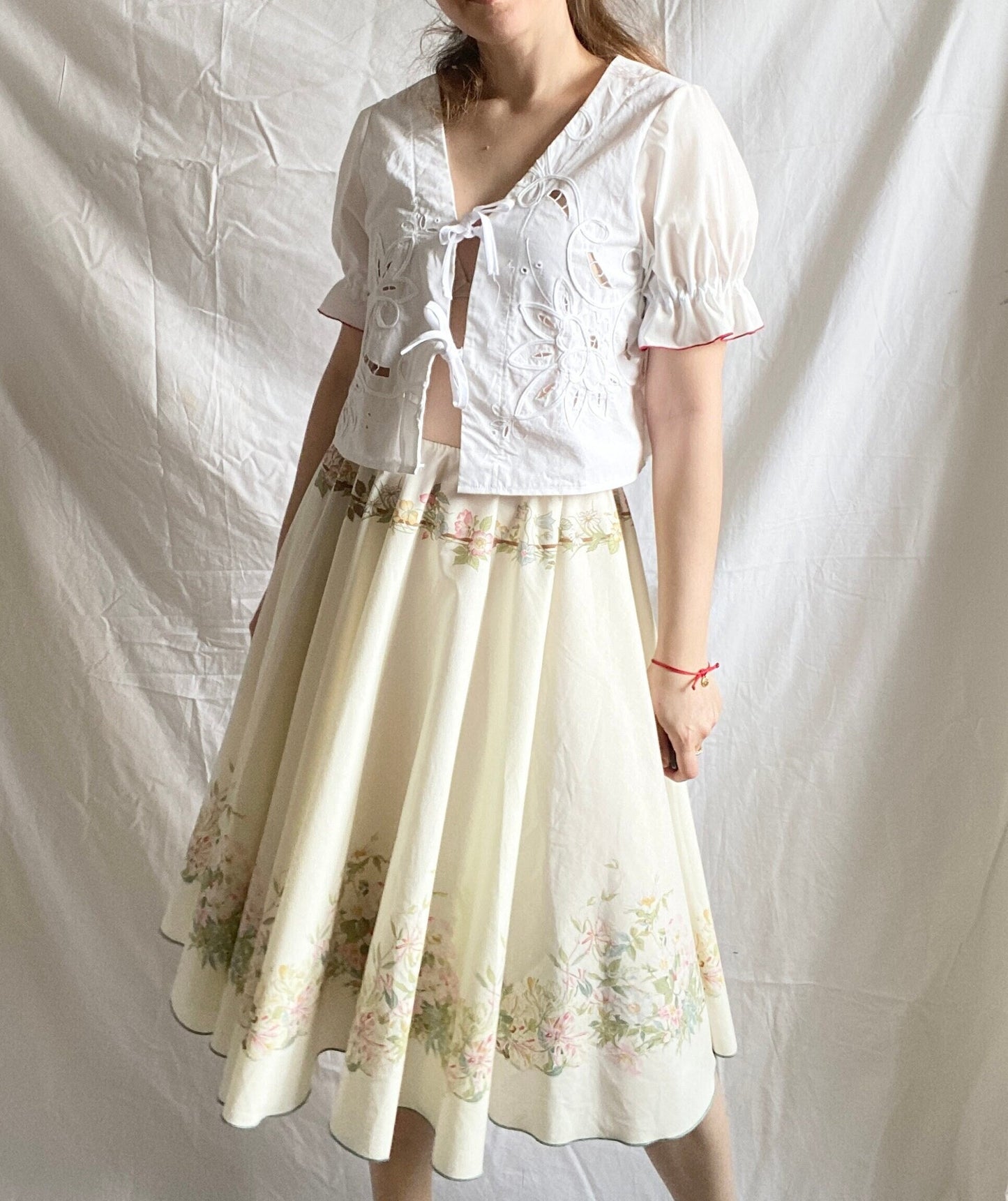 Reworked Midi Skirt; Upcycled Tablecloth Skirt