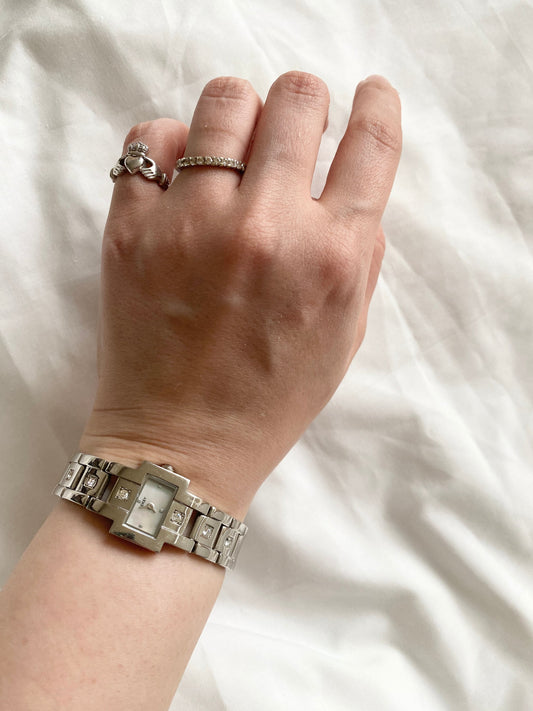 Stone Square Watch; Vintage Silver Stone Watch
