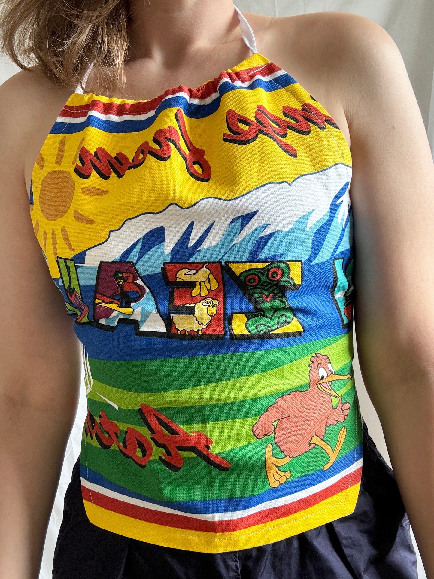 Reworked Large Tea Towel Top; Kiwi New Zealand Halter Neck Top
