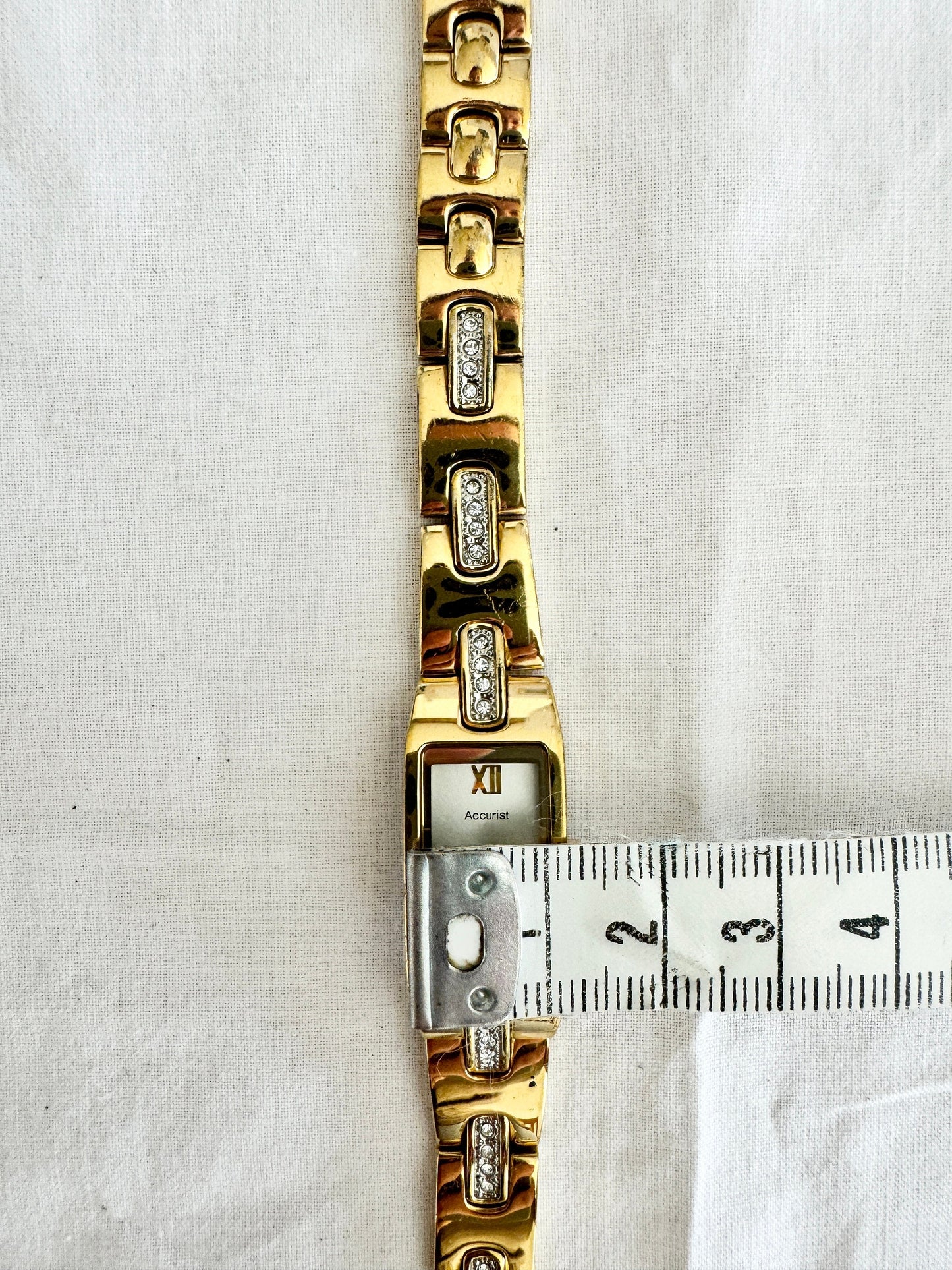 Vintage Dainty Stone Watch; Gold Tone Roman Number Watch