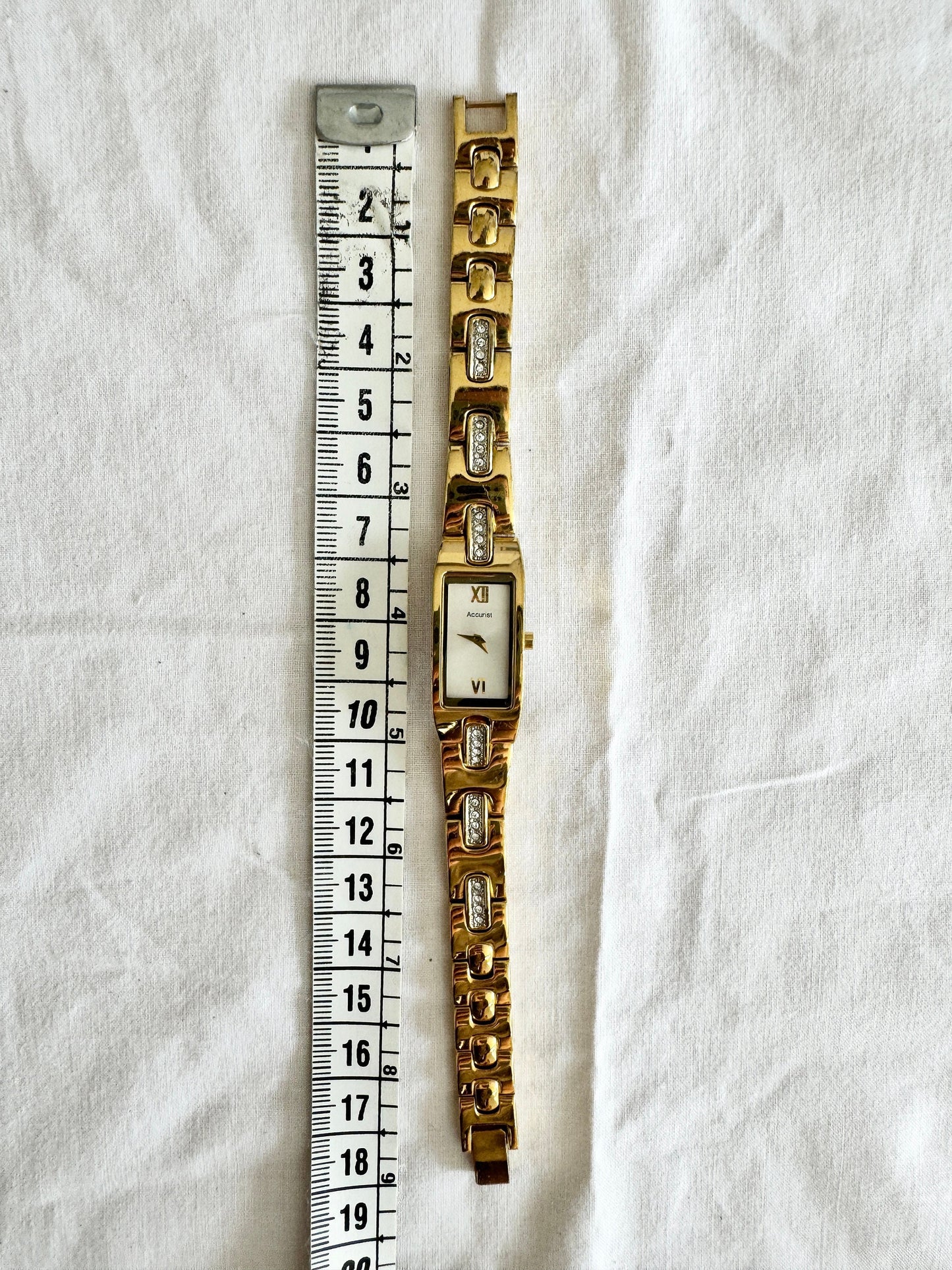 Vintage Dainty Stone Watch; Gold Tone Roman Number Watch