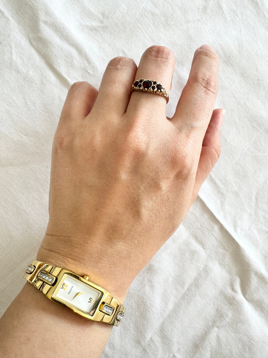 Vintage Dainty Stone Watch; Gold Tone Roman Number Watch