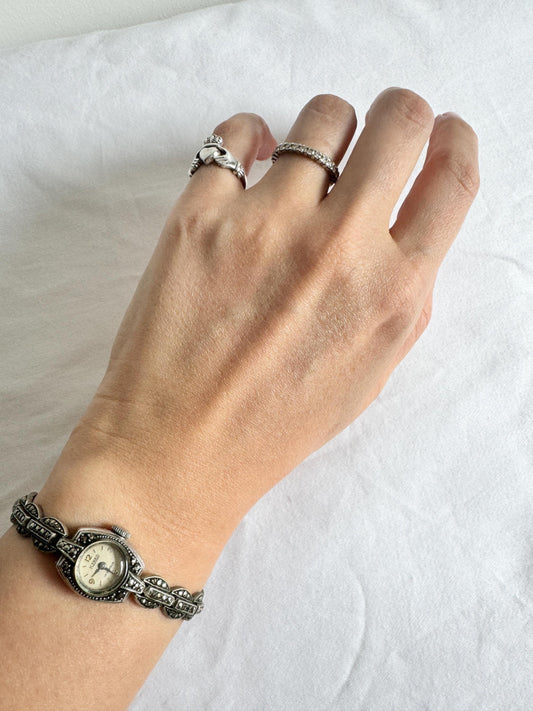 Vintage Dainty Watch; Marcasite Style Watch