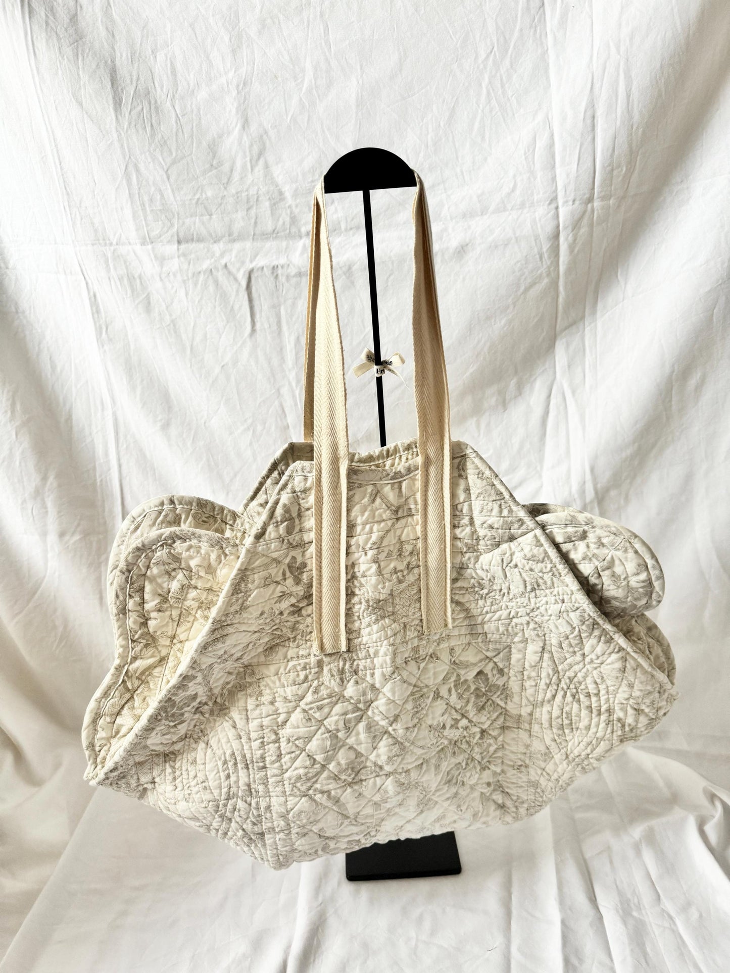 Quilted Beige Bag; Reworked Toile de Jouy Bag