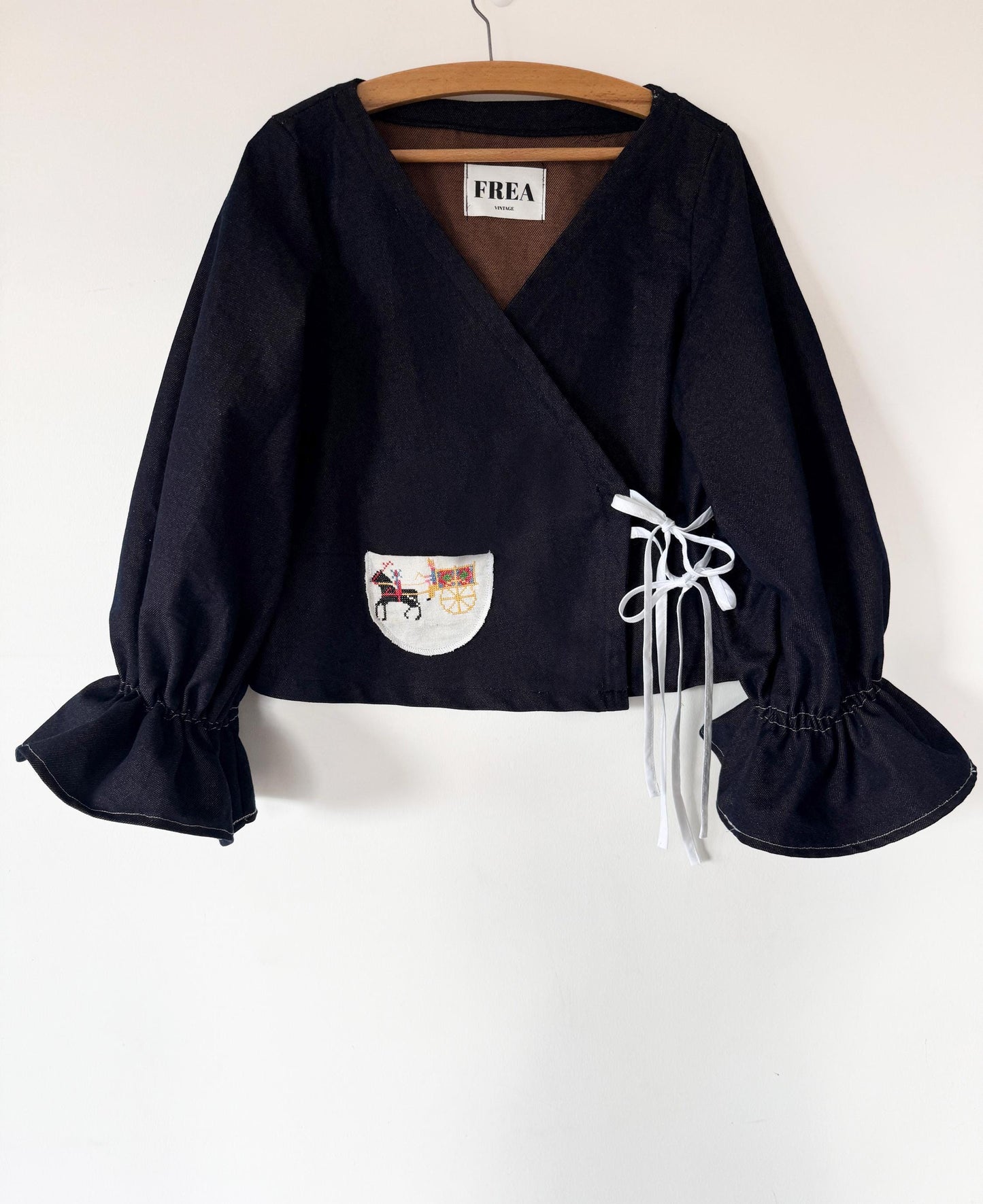 One of A Kind Embroidered Blouse; Rework Tie Front Blouse