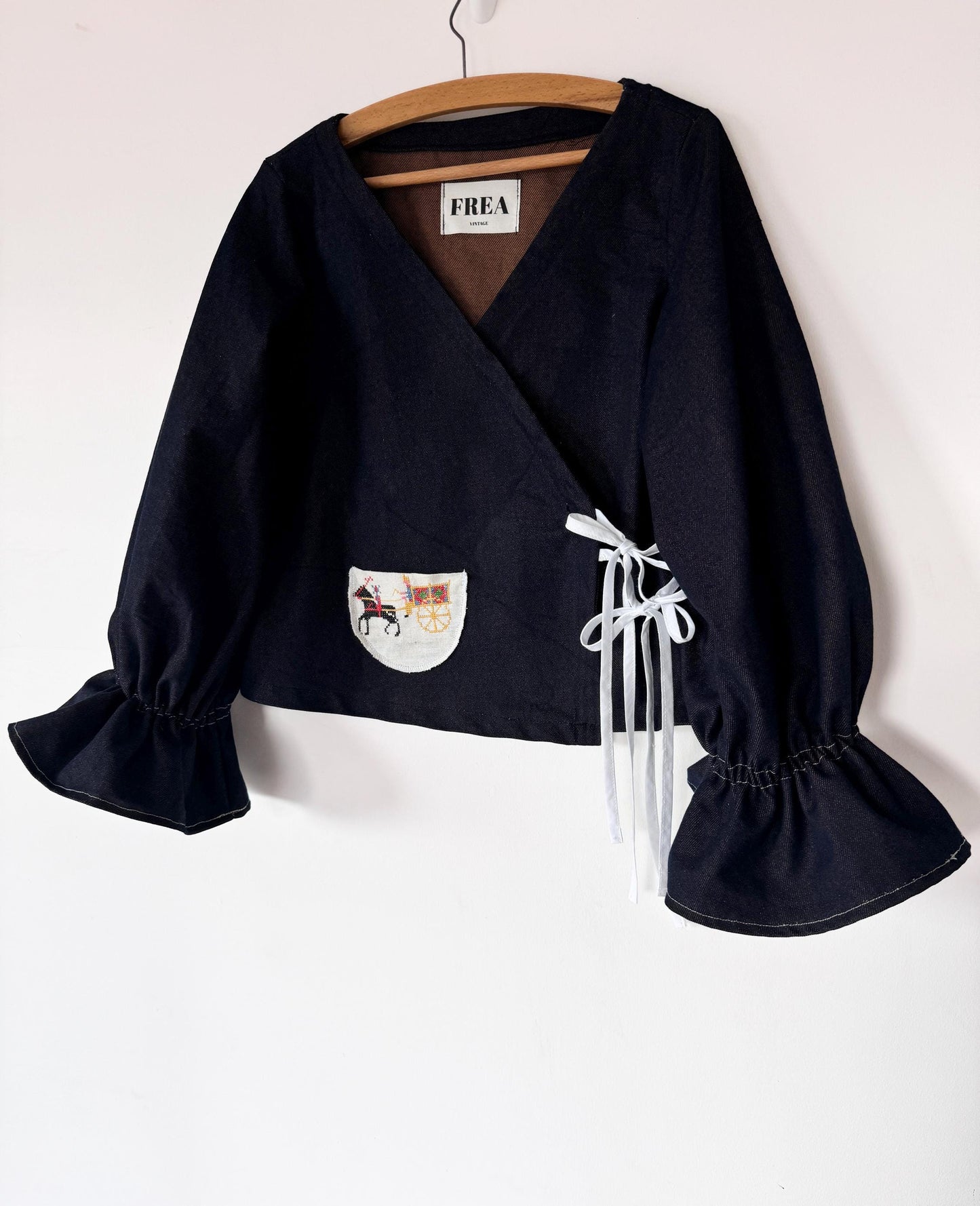 One of A Kind Embroidered Blouse; Rework Tie Front Blouse