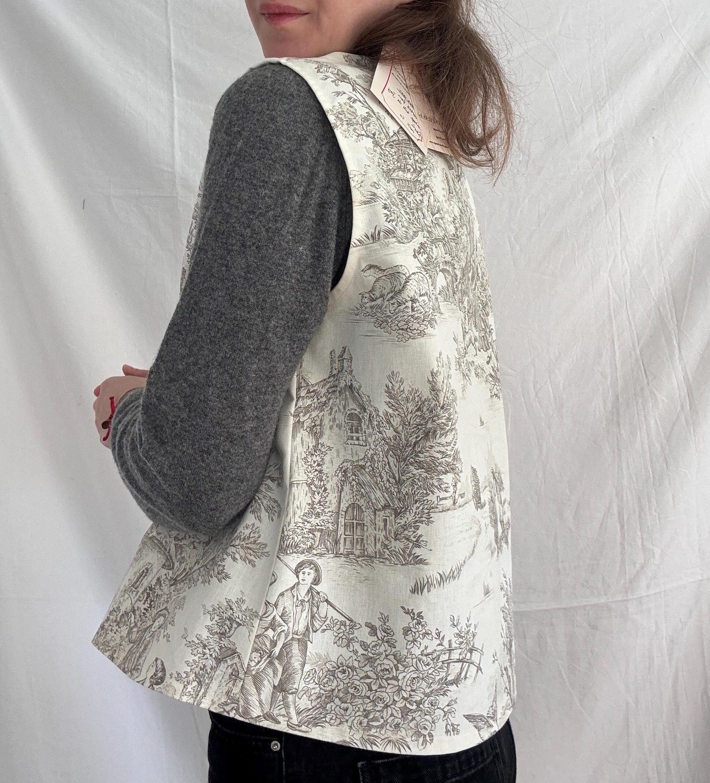 Reworked Vest; Toile de Jouy Tie Top
