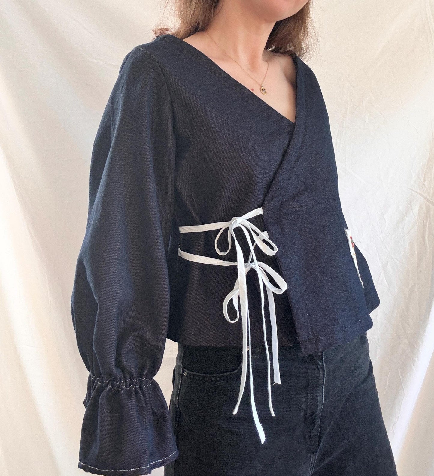 One of A Kind Embroidered Blouse; Rework Tie Front Blouse