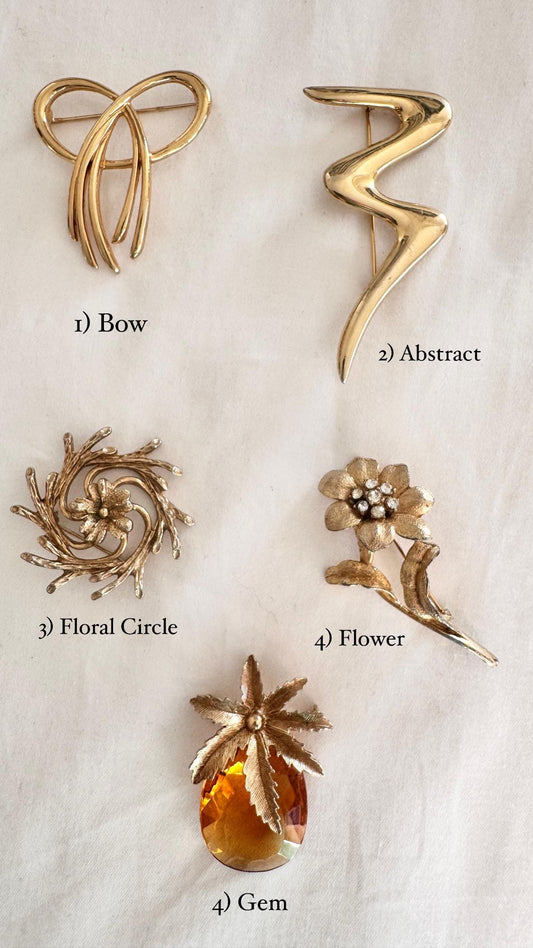 Vintage Brooches; Floral Bow Abstract Pin Brooches