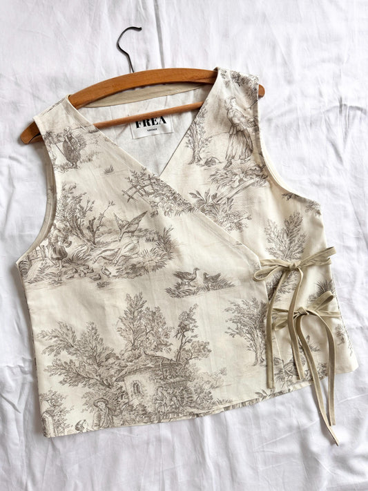 Reworked Vest; Toile de Jouy Tie Top