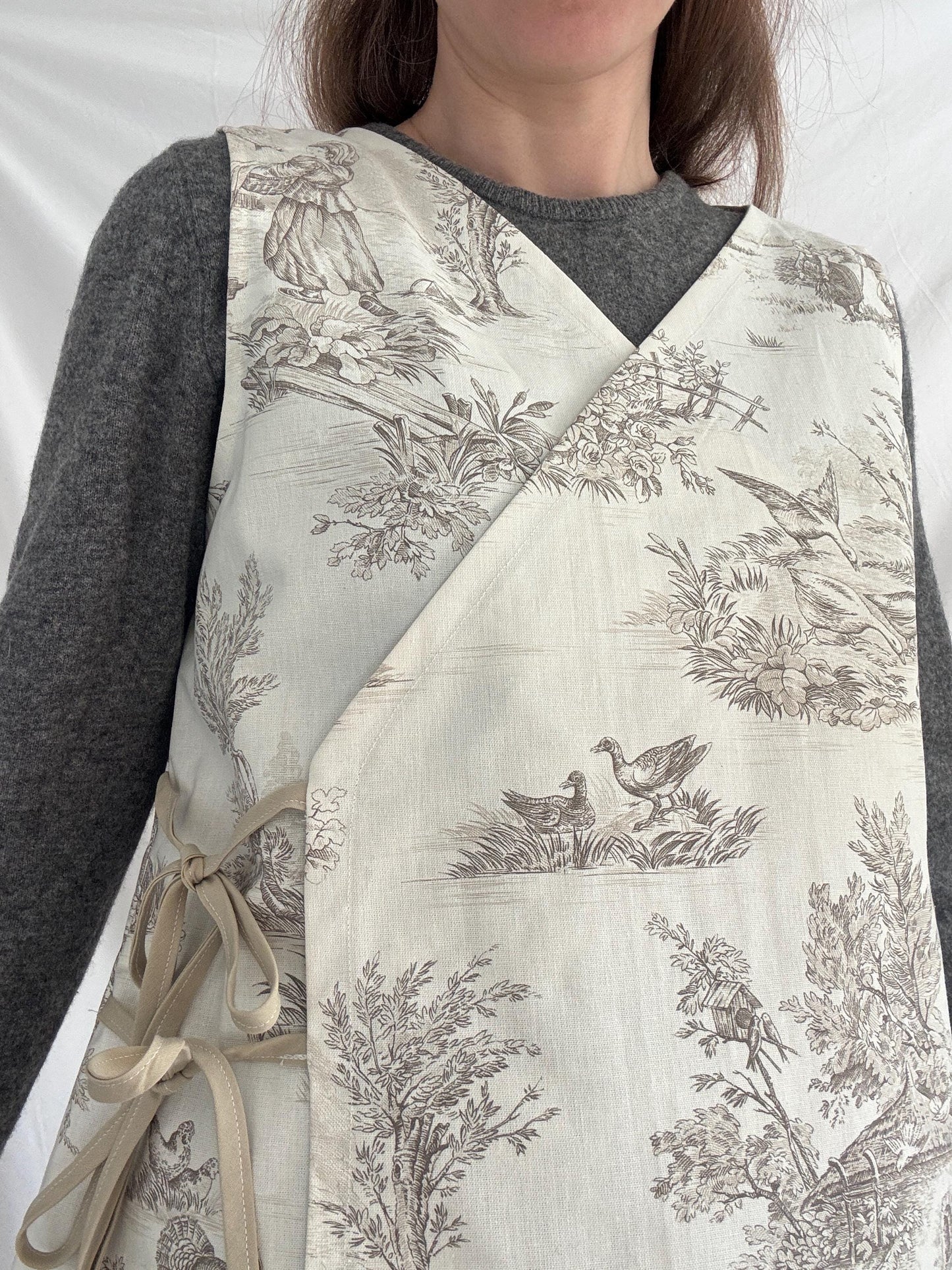 Reworked Vest; Toile de Jouy Tie Top
