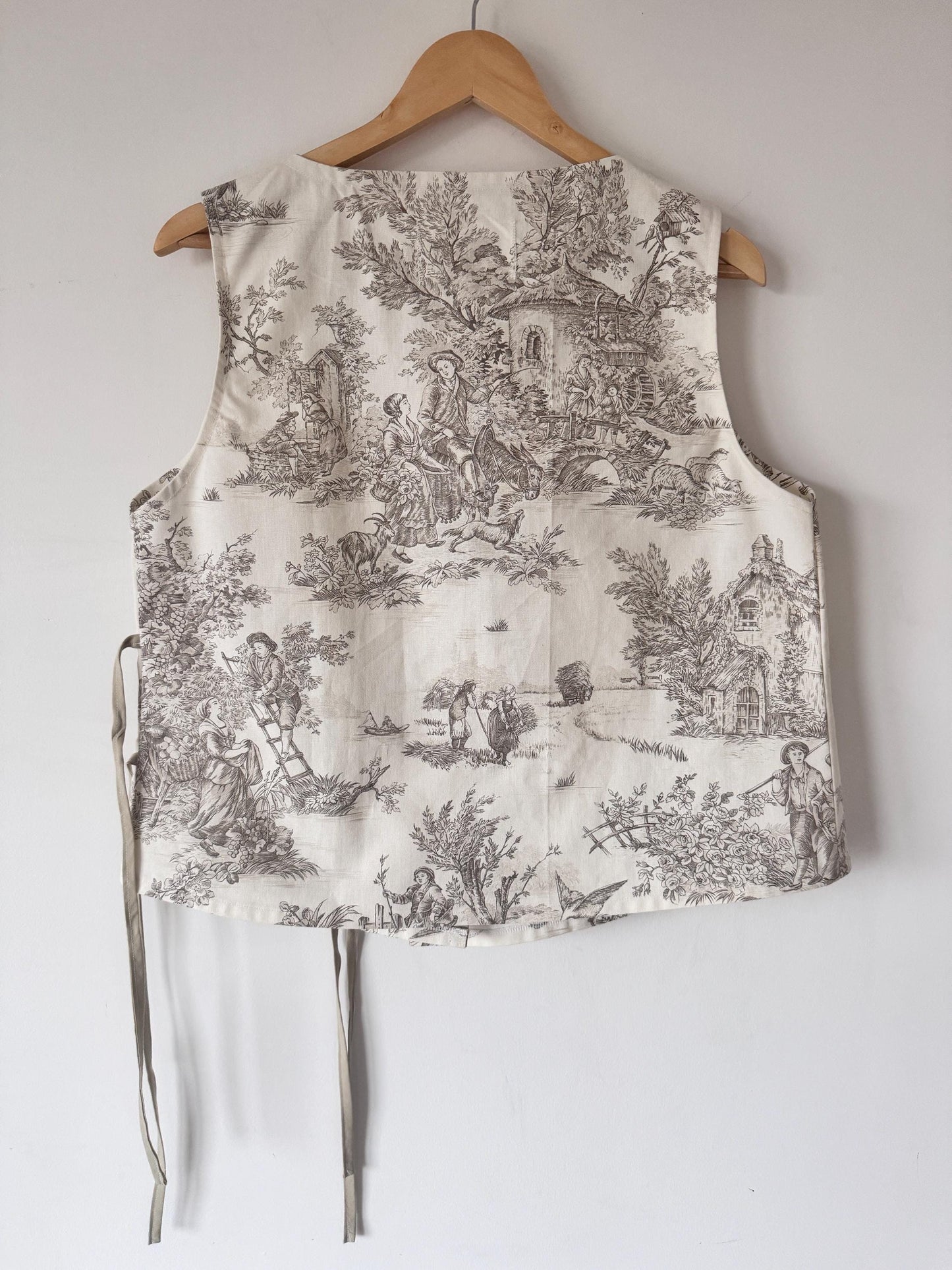 Reworked Vest; Toile de Jouy Tie Top