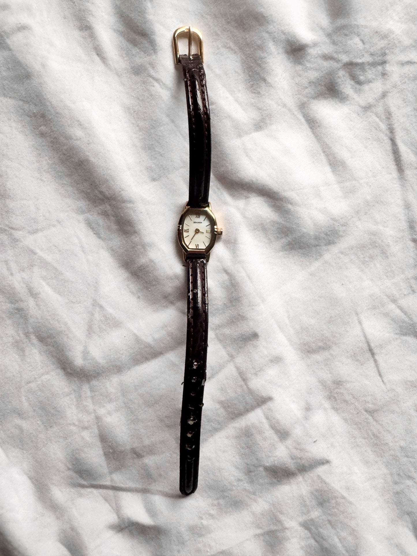 Vintage Roman Number Watch; 90s Leather Watch