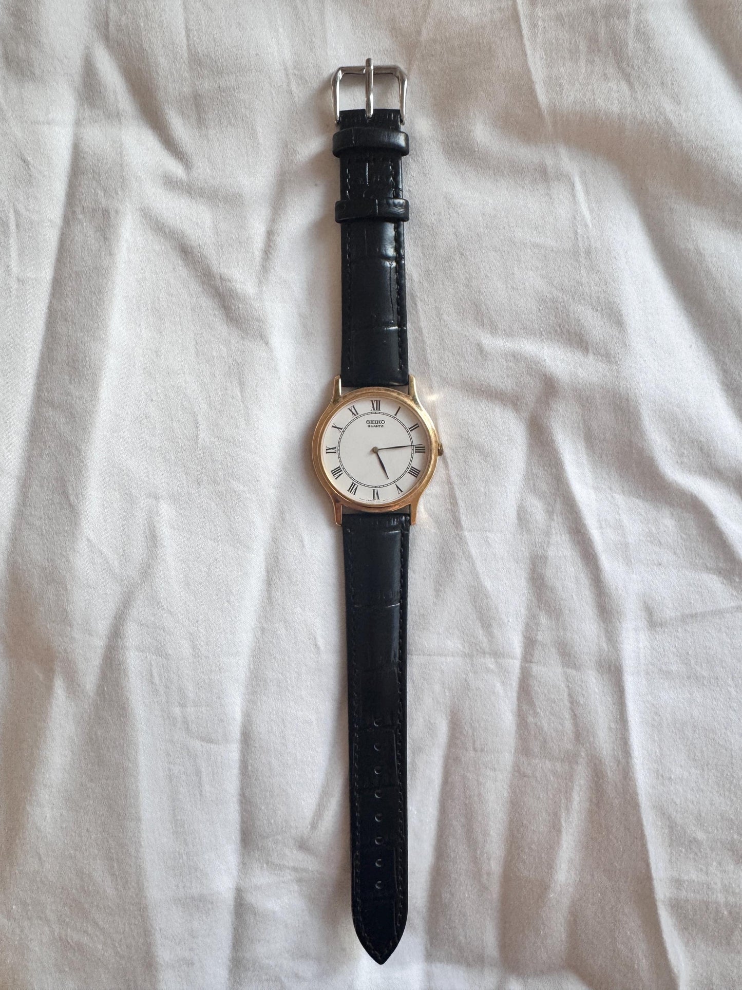 90s Seiko Mens Watch; Leather Vintage Watch