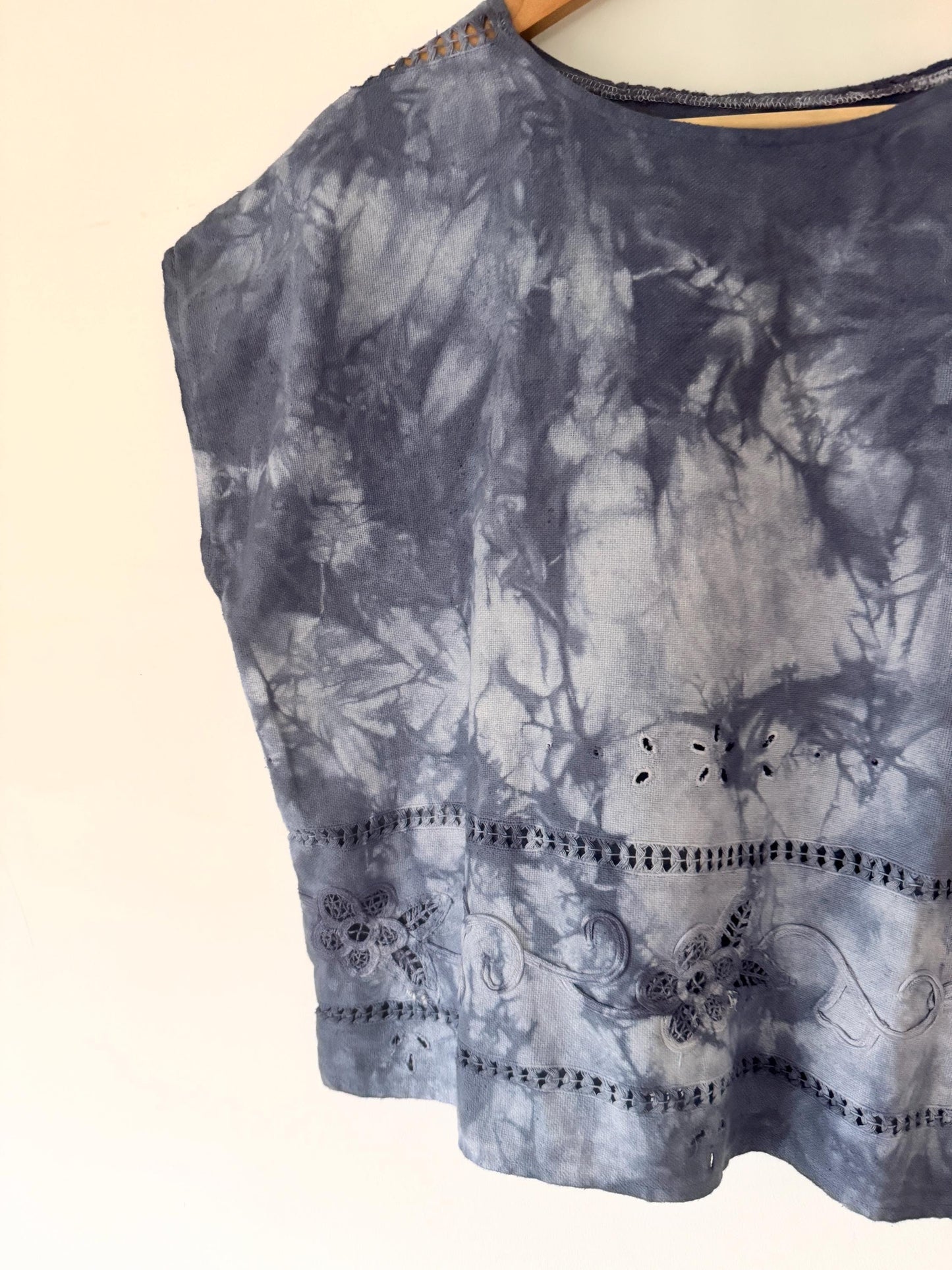 Reworked Tie Dye Top; Upcyled Linen Lace Blouse